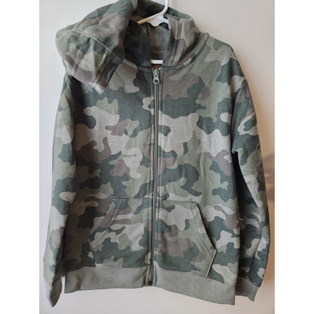 Cat & Jack Boys Camo Zip Up Hoodie Sweatshirt Size S 6/7‎ Green Full Zip